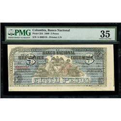 Bogota, Colombia, Banco Nacional, 5 pesos, 28-10-1899, series A, serial 000518, PMG Choice VF 35, fi