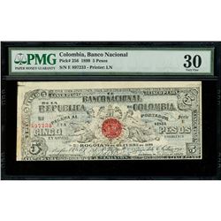 Bogota, Colombia, Banco Nacional, 5 pesos, 28-10-1899, series E, serial 897233, PMG VF 30.