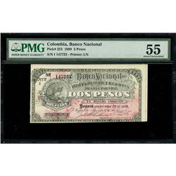 Bogota, Colombia, Banco Nacional, 2 pesos, 28-10-1899, series I, serial 147733, woman faces right, P