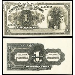 Popayan, Colombia, Banco del Cauca, Hipotecario, bromide "photographic" proof 1 peso, ND (1880s), se