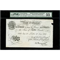 London, Great Britain, Bank of England, counterfeit 10 pounds, 20-6-1938, block L107, serial 69027,