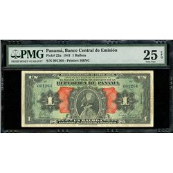 Panama, Banco Central de Emision, 1 balboa, 1941, series of 1941, serial 001264, "Arias" note, PMG V