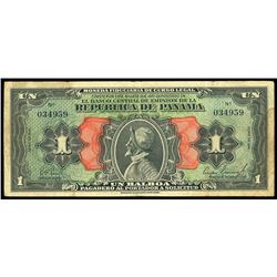 Panama, Banco Central de Emision, 1 balboa, 1941, series of 1941, serial 034959, "Arias" note.