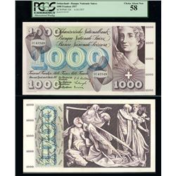 Zurich, Switzerland, Banque Nationale Suisse, 1,000 franken, 4-10-1957, serial 2C43349, PCGS Choice