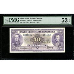 Caracas, Venezuela, Banco Central, 10 bolivares, 5-10-1950, serial D914335, PMG AU 53 EPQ.