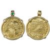 Image 1 : Holland, United Netherlands, gold ducat, 1802, mounted knight-side out in 18K gold bezel with emeral