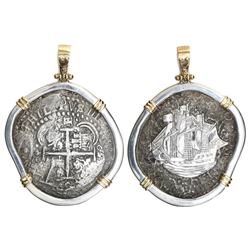 Potosi, Bolivia, cob 8 reales, 1652E (post-transitional), from the Capitana (1654), mounted cross-si