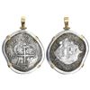 Image 1 : Potosi, Bolivia, cob 8 reales, 1652E (post-transitional), from the Capitana (1654), mounted cross-si