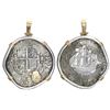 Image 1 : Potosi, Bolivia, cob 8 reales, 1653E, from the Capitana (1654), mounted cross-side out in silver bez