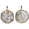 Image 1 : Potosi, Bolivia, cob 8 reales, 1664E, from the Consolacion (1681), mounted cross-side out in 14K gol