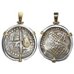 Potosi, Bolivia, cob 8 reales, Philip IV, assayer not visible, ex-"Panama hoard," mounted cross-side