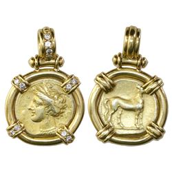 Carthage in Zeugitania, electrum stater, ca. 350-320 BC, aligned axis, mounted in 18K gold bezel wit