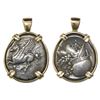 Image 1 : Corinth, Corinthia, AR stater, 4th century BC, mounted pegasus-side out in 14K gold bezel.