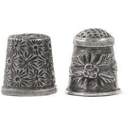 Lot of two Spanish colonial ornate silver thimbles, 1600s.