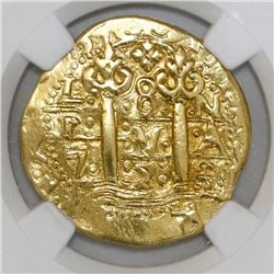 Lima, Peru, cob 8 escudos, Louis I, 1725M, NGC XF details / removed from jewelry.