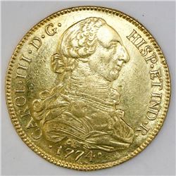 Santiago, Chile, bust 8 escudos, Charles III, 1774DA.