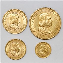 Lot of four Costa Rica gold coins of 1900 (denomination set): 20, 10, 5 and 2 colones.