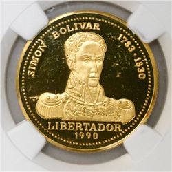 Cuba, proof 50 pesos, 1990, Simon Bolivar, NGC PF 67 Ultra Cameo.