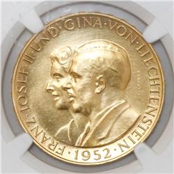 Liechtenstein (struck in Bern, Switzerland), 100 franken, 1952, NGC UNC details / cleaned.