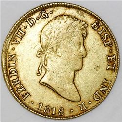 Lima, Peru, bust 8 escudos, Ferdinand VII, 1818JP.