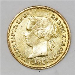 Philippines (under Spain), 1 peso, Isabel II, 1866.