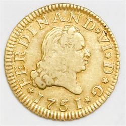 Madrid, Spain, bust 1/2 escudo, Ferdinand VI, 1751JB.