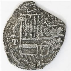 Potosi, Bolivia, cob 8 reales, Philip III, assayer T, upper half of shield transposed, Grade 3, cert