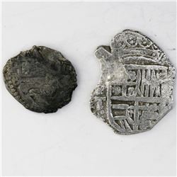 Lot of two Potosi, Bolivia, cob 2 reales, Philip II and III, assayers B and T, Grade 2, certificates