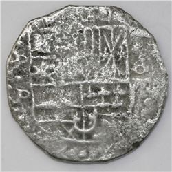 Potosi, Bolivia, cob 8 reales, Philip IV, assayer P (mid-1620s).
