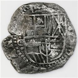 Potosi, Bolivia, cob 8 reales, 1650O, with crowned-L countermark on cross.