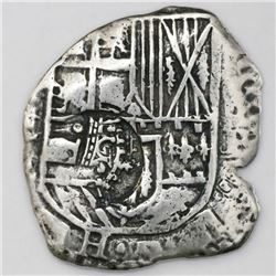 Potosi, Bolivia, cob 4 reales, (1651-2)E, with crowned-dot-F-dot countermark on shield.