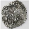 Image 2 : Potosi, Bolivia, cob 8 reales, 1652E post-transitional (Transitional Type VIII/B), 1-PH-6 at top.