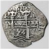 Image 2 : Potosi, Bolivia, cob 4 reales, 1654E, dot-PH-dot at top.
