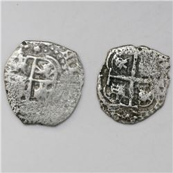 Lot of two Potosi, Bolivia, cob 1R, 1652E (post-transitional) and 1653E.