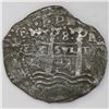 Image 2 : Potosi, Bolivia, cob 8 reales, 1654E, dot-PH-dot at top.