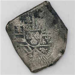 Mexico City, Mexico, cob 8 reales, Philip V, assayer not visible, with green encrustation on cross.