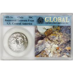 Santiago, Chile, 50 centavos, 1855, in promotional "slab."