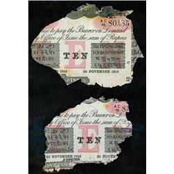 Lot of two Calcutta, British India, 10 rupees, 25-1-1916, series AC 48, serial 80485 and 85(?), lami