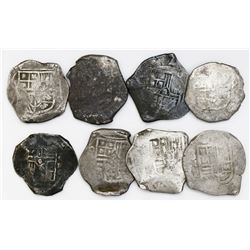 Lot of eight Mexico City, Mexico, cob 8 reales, Philip IV, assayer P (where visible), most with smal