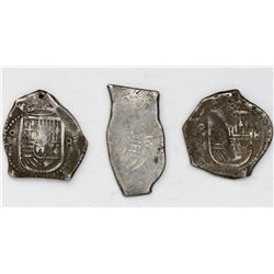 Lot of three Mexico City, Mexico, cob 8 reales, Philip IV and Charles II, assayer P or not visible.