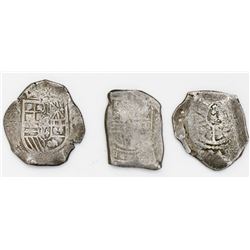 Lot of three Mexico City, Mexico, cob 8 reales, Philip IV, Charles II and Philip V, assayers not vis