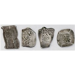 Lot of four Mexico City, Mexico, cob 8 reales, Philip V, assayer D or not visible.
