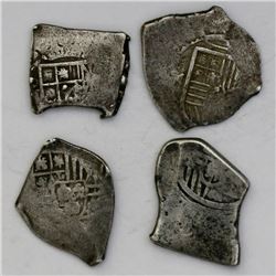 Lot of four Mexico City, Mexico, cob 4 reales, various periods, assayers not visible.