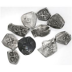 Lot of ten Mexico City, Mexico, cob 2 reales, various periods, assayers not visible.