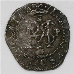 Lima, Peru, cob 1/2 real, Philip II, assayer Diego de la Torre, oD to left, P to right, * above and