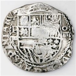 Potosi, Bolivia, cob 8 reales, Philip II, assayer B (5th period), borders of x's.