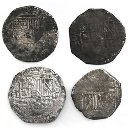 Lot of four Potosi, Bolivia, cob 8 reales, Philip III, assayers R (curved leg) and T.