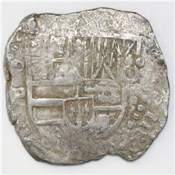 Potosi, Bolivia, cob 8 reales, Philip IV, assayer P (1624-26), quadrants of cross transposed, ex- Pa