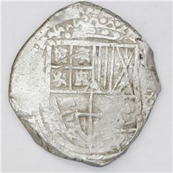 Potosi, Bolivia, cob 8 reales, 1629(T), denomination 8, fine-dot borders.