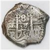 Image 2 : Potosi, Bolivia, cob 8 reales, 1752q, mintmark and assayer transposed in pillars (rare).